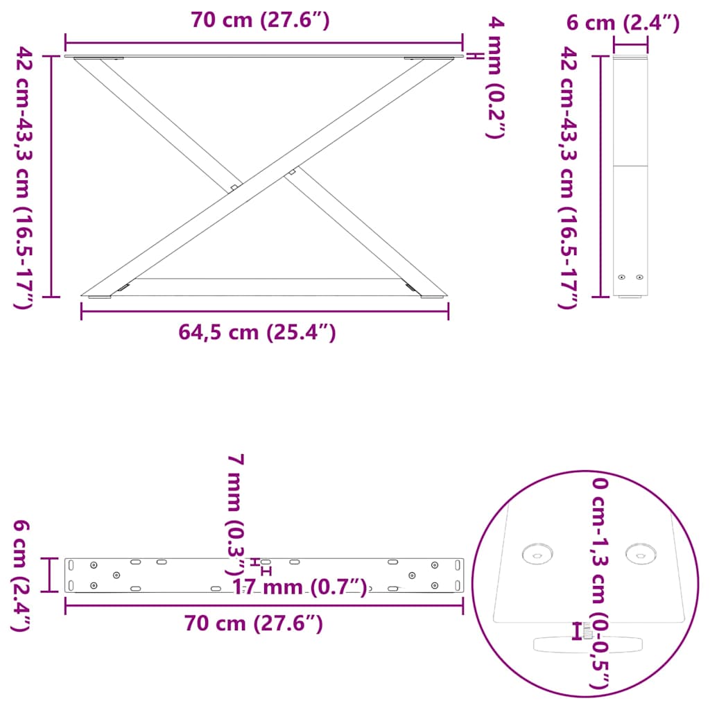 Kavos staliuko kojelės 2 vnt Natūralus plienas 70x(42-43,3) cm