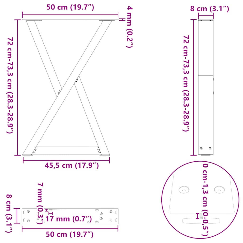 Valgomojo stalo kojos 2 vnt Juoda 50x(72-73,3) cm Plienas