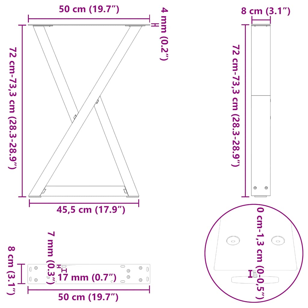 Valgomojo stalo kojos 2 vnt Antracitas 50x(72-73,3) cm Plienas