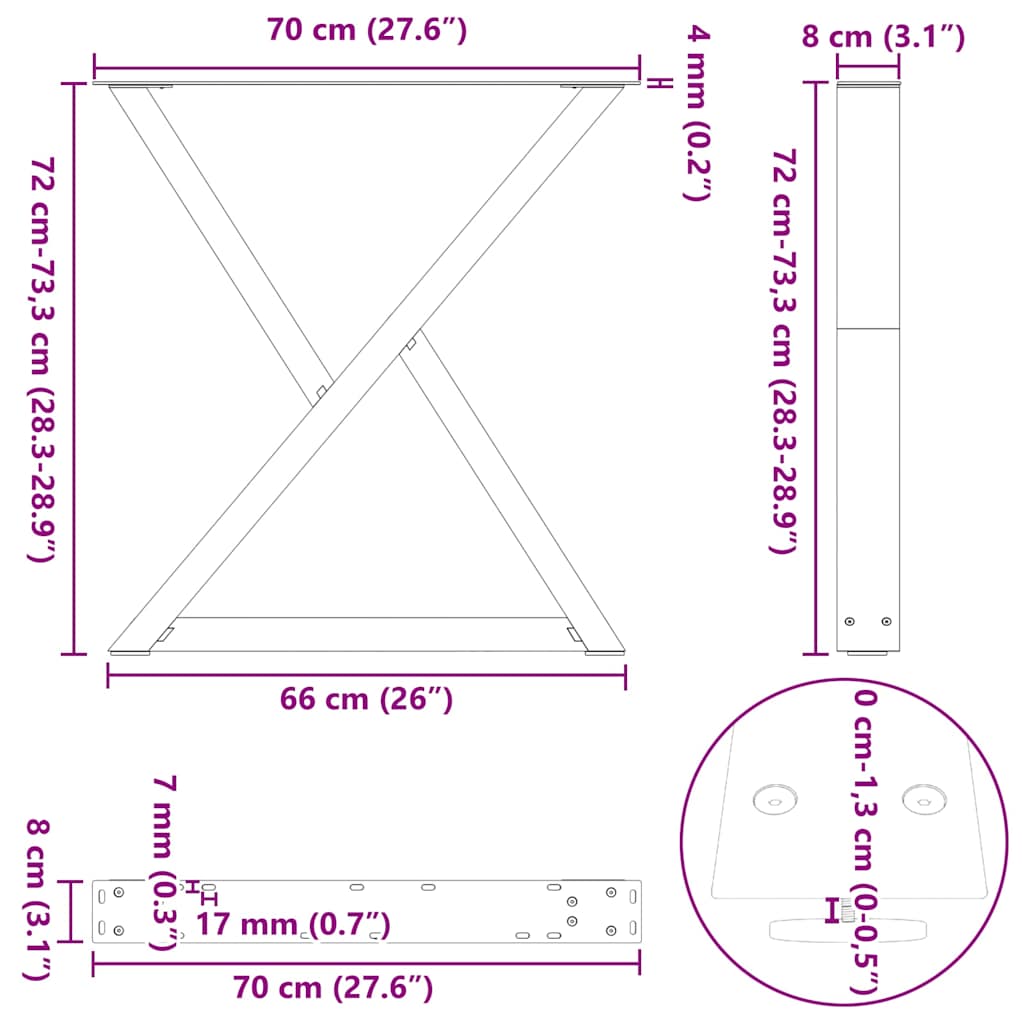 Valgomojo stalo kojos 2 vnt Juoda 70x(72-73,3) cm Plienas