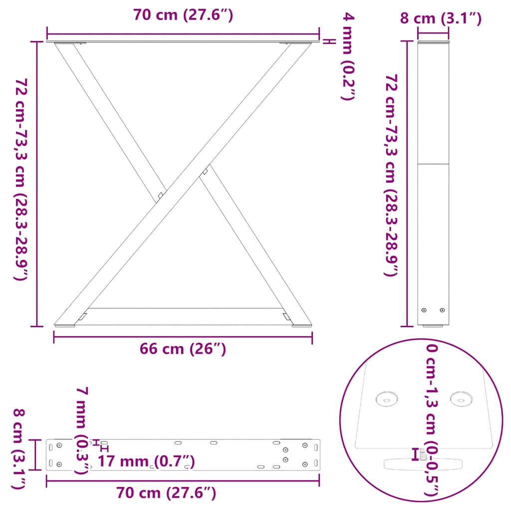 Valgomojo stalo kojos 2 vnt Antracitas 70x(72-73,3) cm Plienas