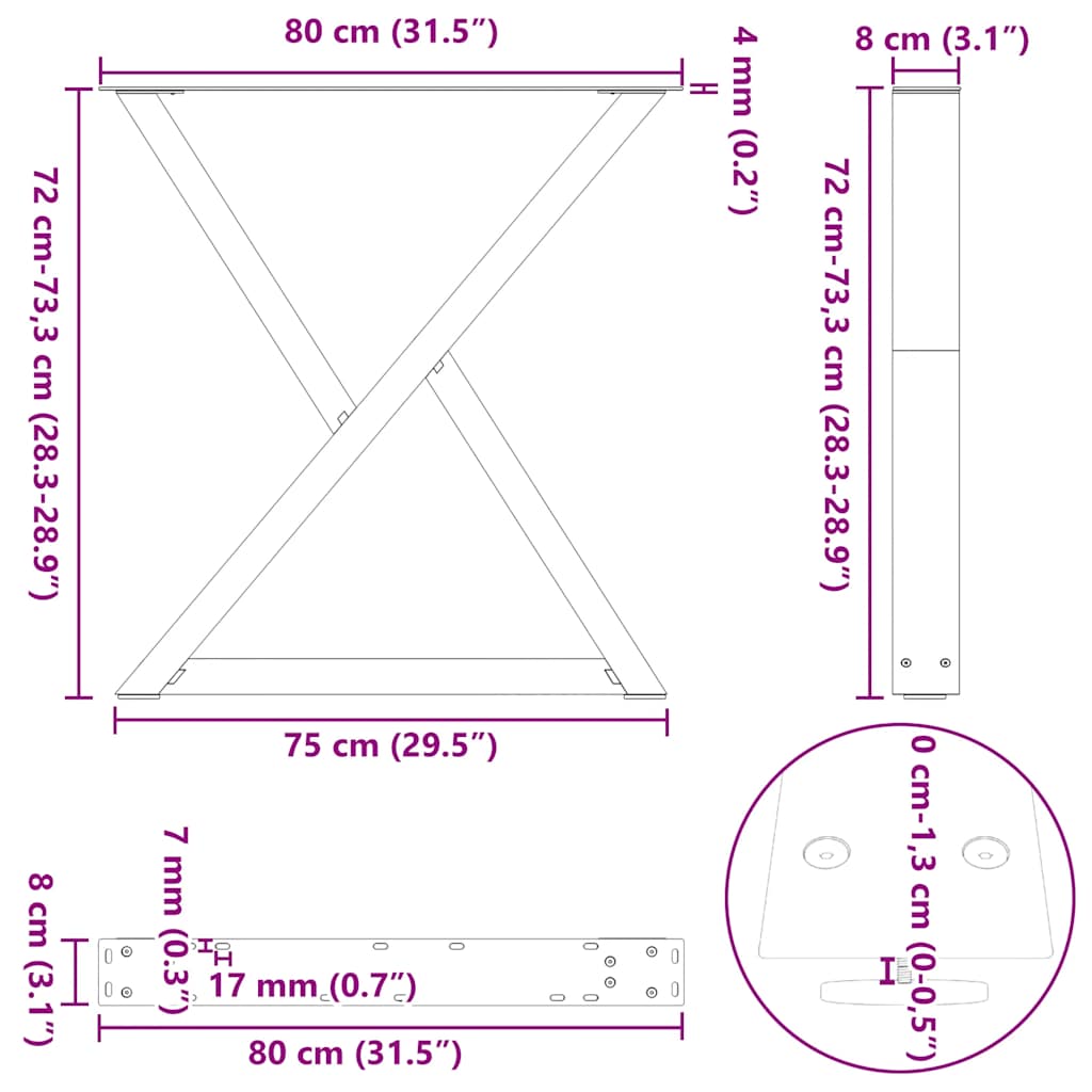 Valgomojo stalo kojos 2 vnt Juoda 80x(72-73,3) cm Plienas