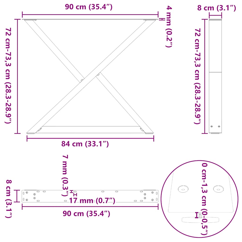 Valgomojo stalo kojos 2 vnt Juoda 90x(72-73,3) cm Plienas