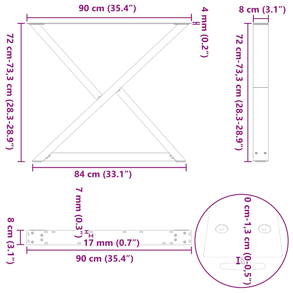 Valgomojo stalo kojos 2 vnt Antracitas 90x(72-73,3) cm Plienas