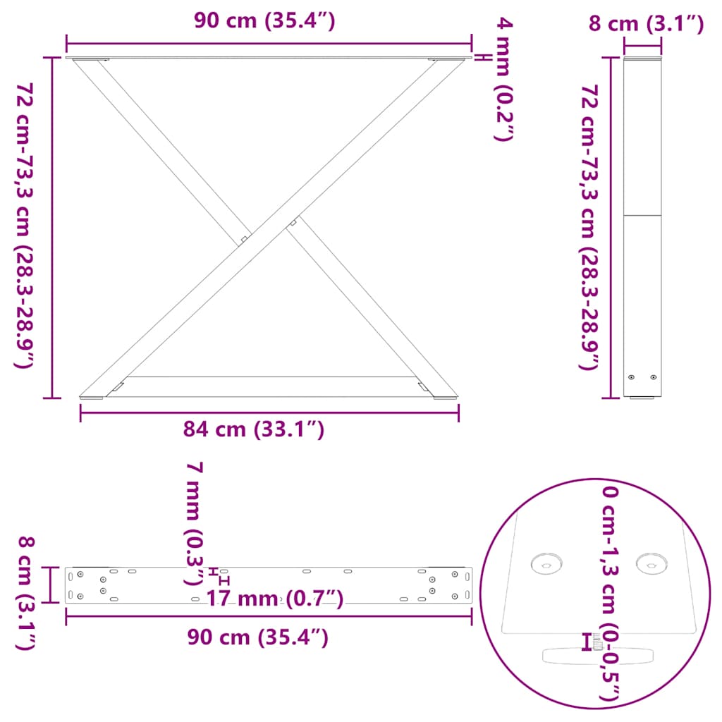 Valgomojo stalo kojos 2 vnt Natūralus plienas 90x(72-73,3) cm