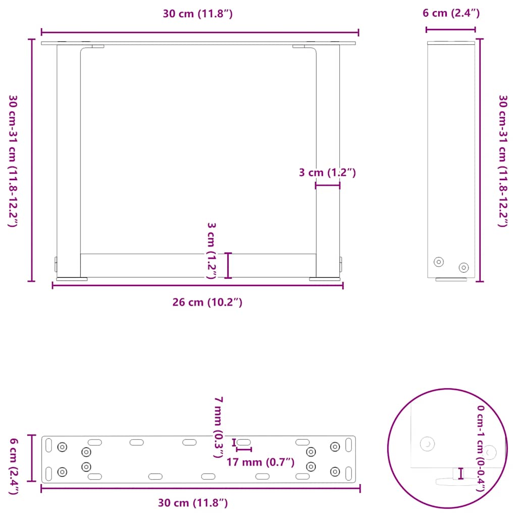 kavos staliuko kojelės U formos 2 vnt Baltos 30x(30-31) cm