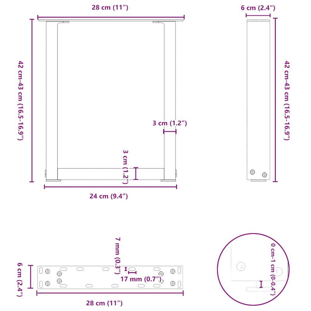 kavos staliuko kojelės U formos 2 vnt Baltos 28x(42-43) cm