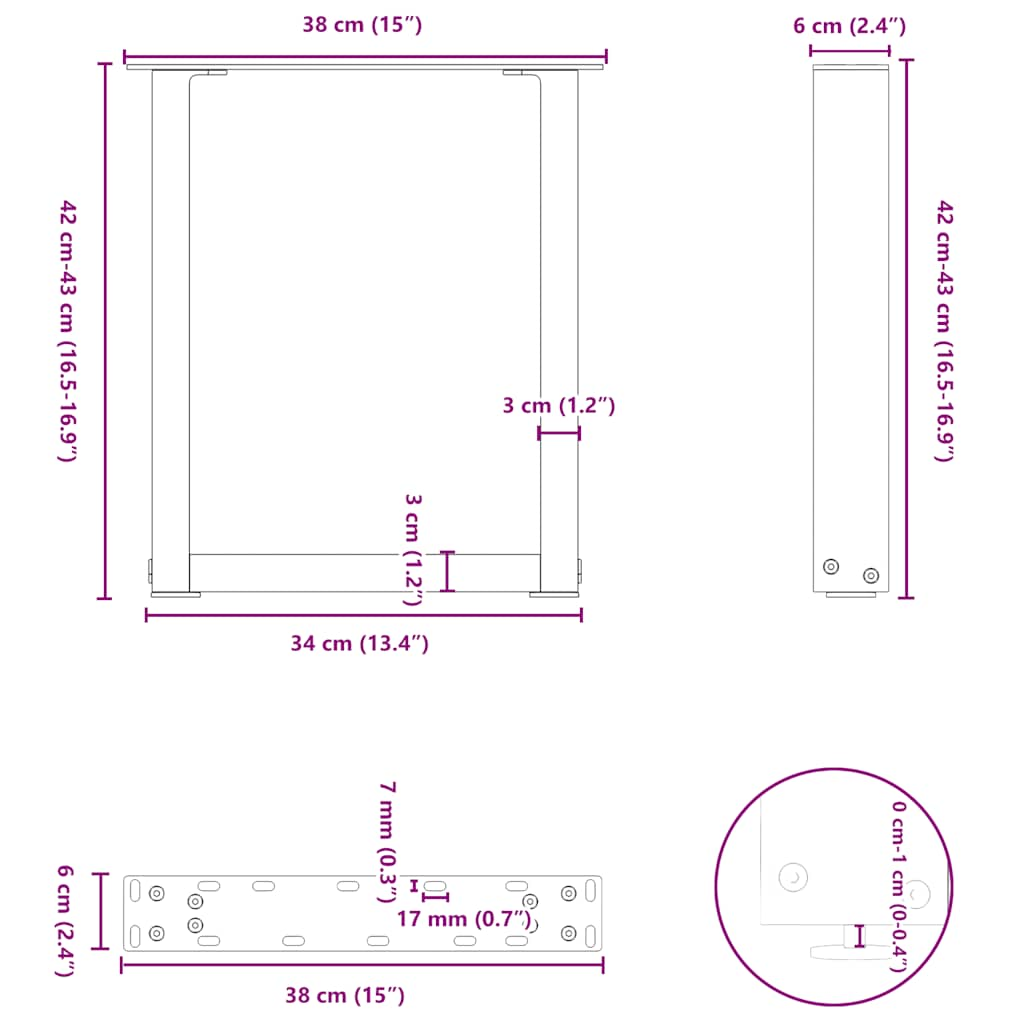 kavos staliuko kojos U formos 2 vnt Baltos 38x(42-43) cm