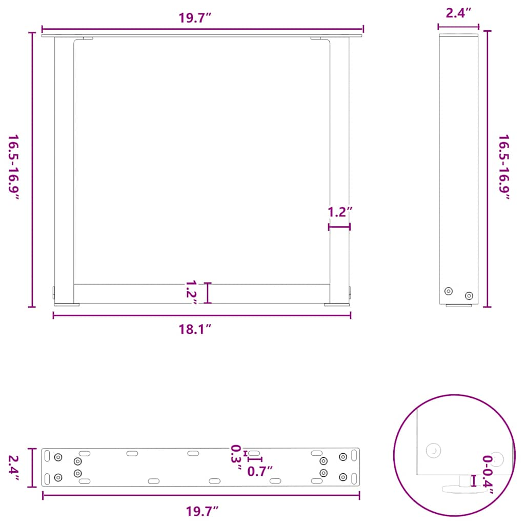 kavos staliuko kojos U formos 2 vnt Baltos 50x(42-43) cm