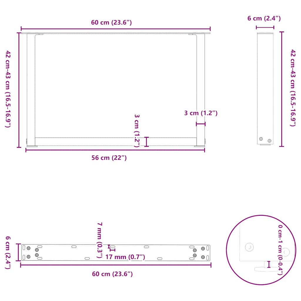 kavos staliuko kojelės U formos 2 vnt Baltos 60x(42-43) cm