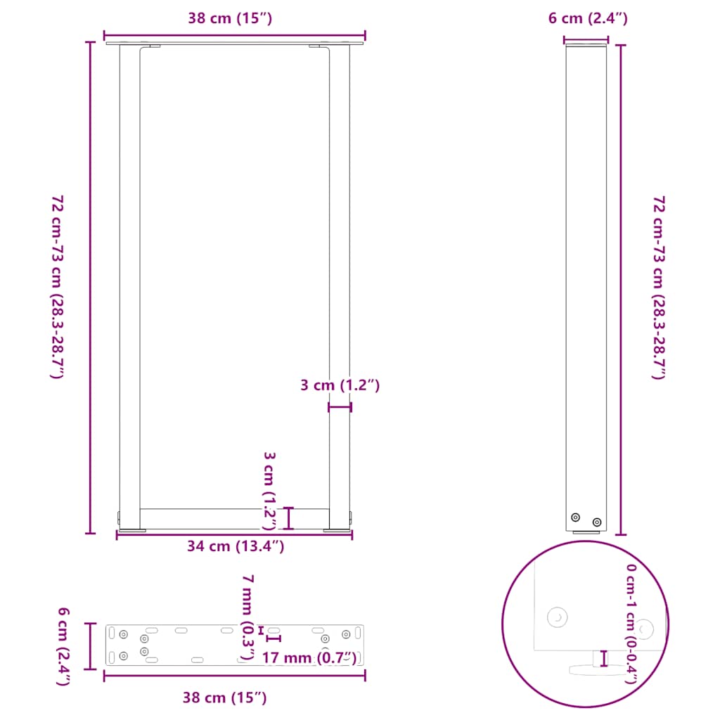 Kavos staliuko kojelės, U formos, 2 vnt., juoda, 38x(72-73) cm