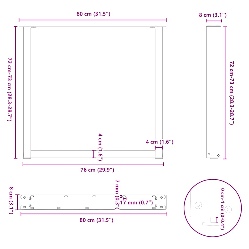 Valgomojo stalo kojelės, U formos, 2 vnt., 80x(72-73)cm