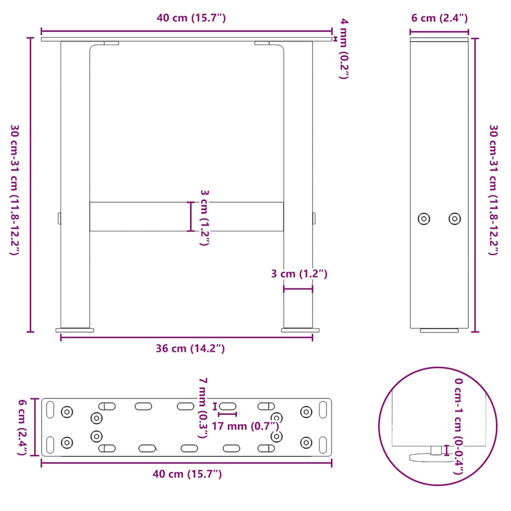 Kavos staliuko kojelės, balta, 2 vnt., 40x(30-31)cm, plienas