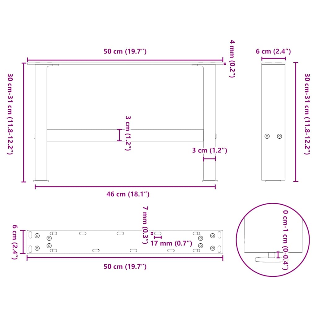 Kavos staliuko kojelės, antracito, 2 vnt., 50x(30-31)cm