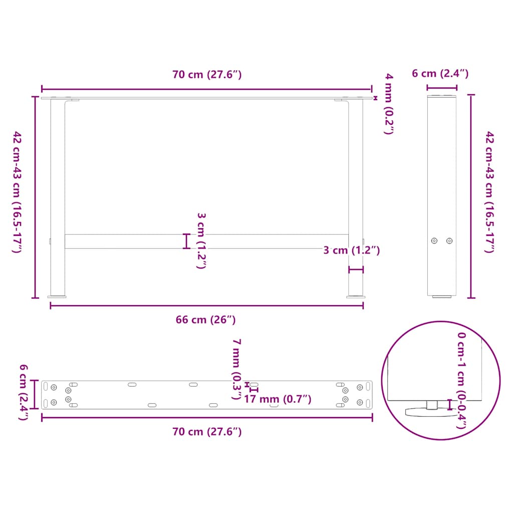 Kavos staliuko kojelės, antracito, 2 vnt., 70x(42-43)cm