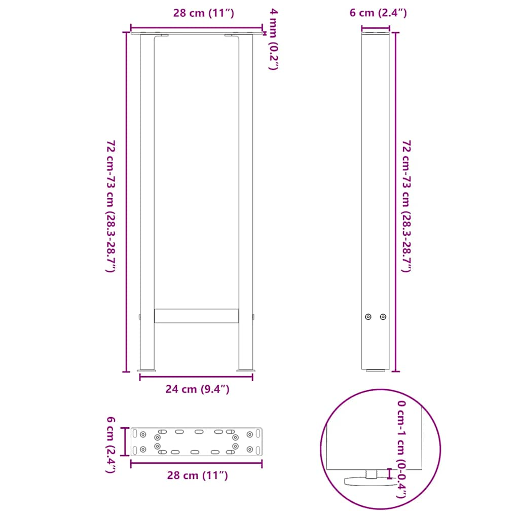 Kavos staliuko kojelės, antracito, 2 vnt., 28x(72-73)cm