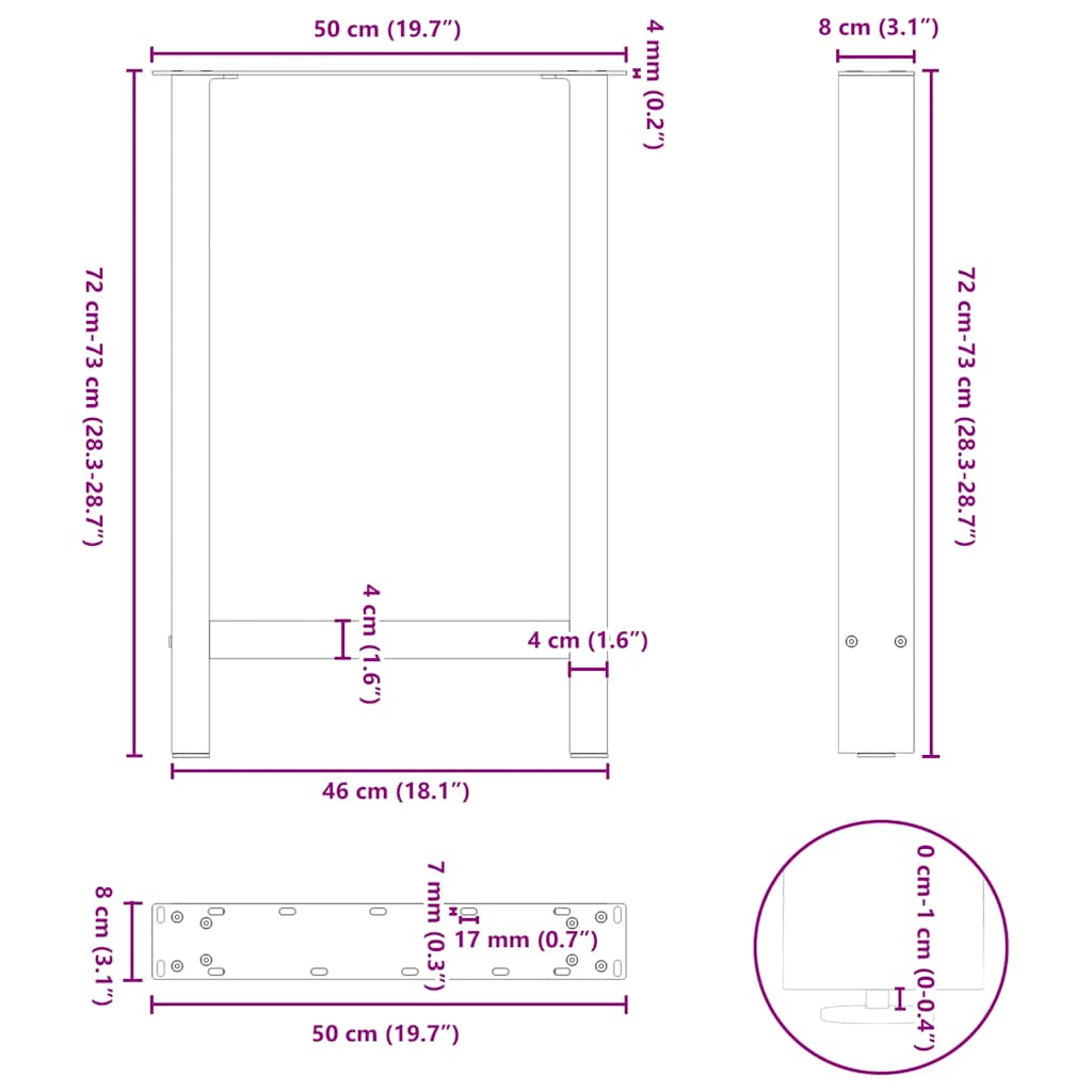 Kavos staliuko kojelės, balta, 2 vnt., 50x(72-73)cm, plienas