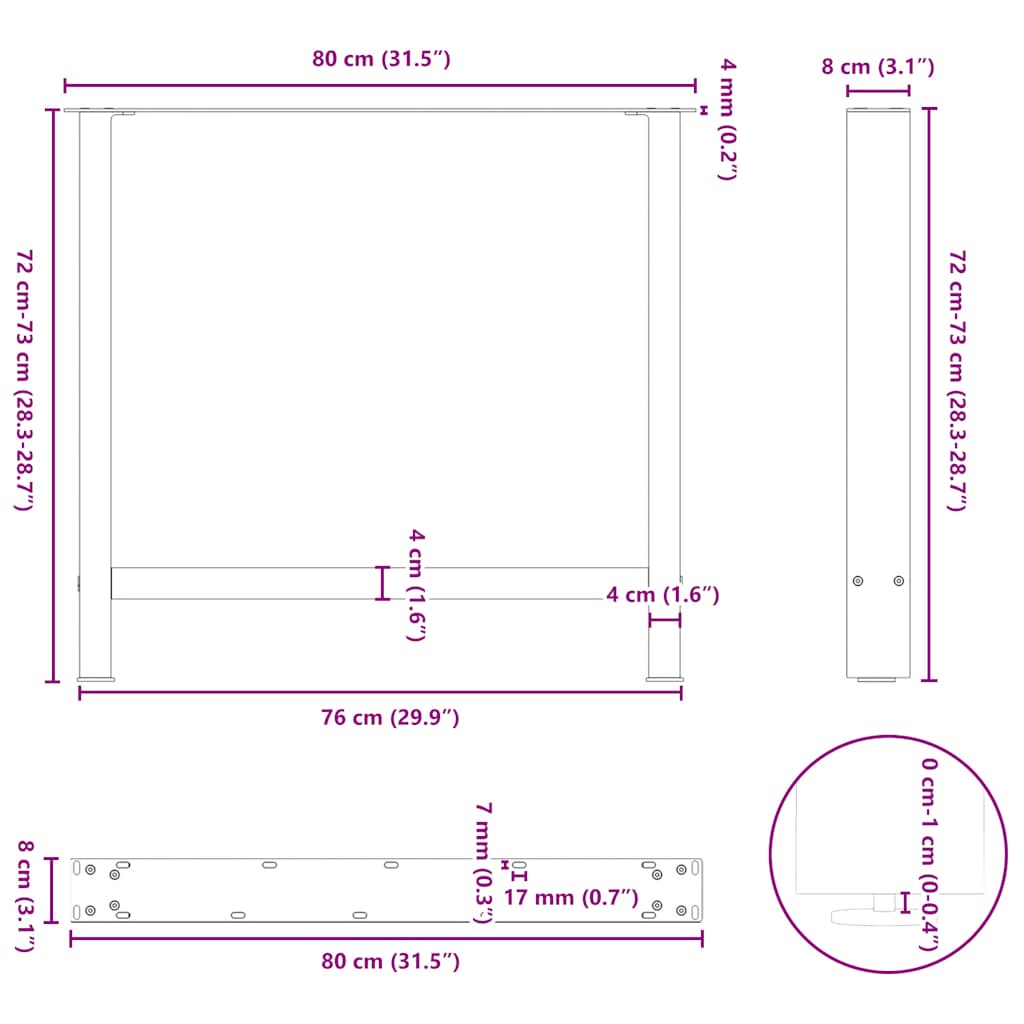 Kavos staliuko kojelės, antracito, 2 vnt., 80x(72-73)cm