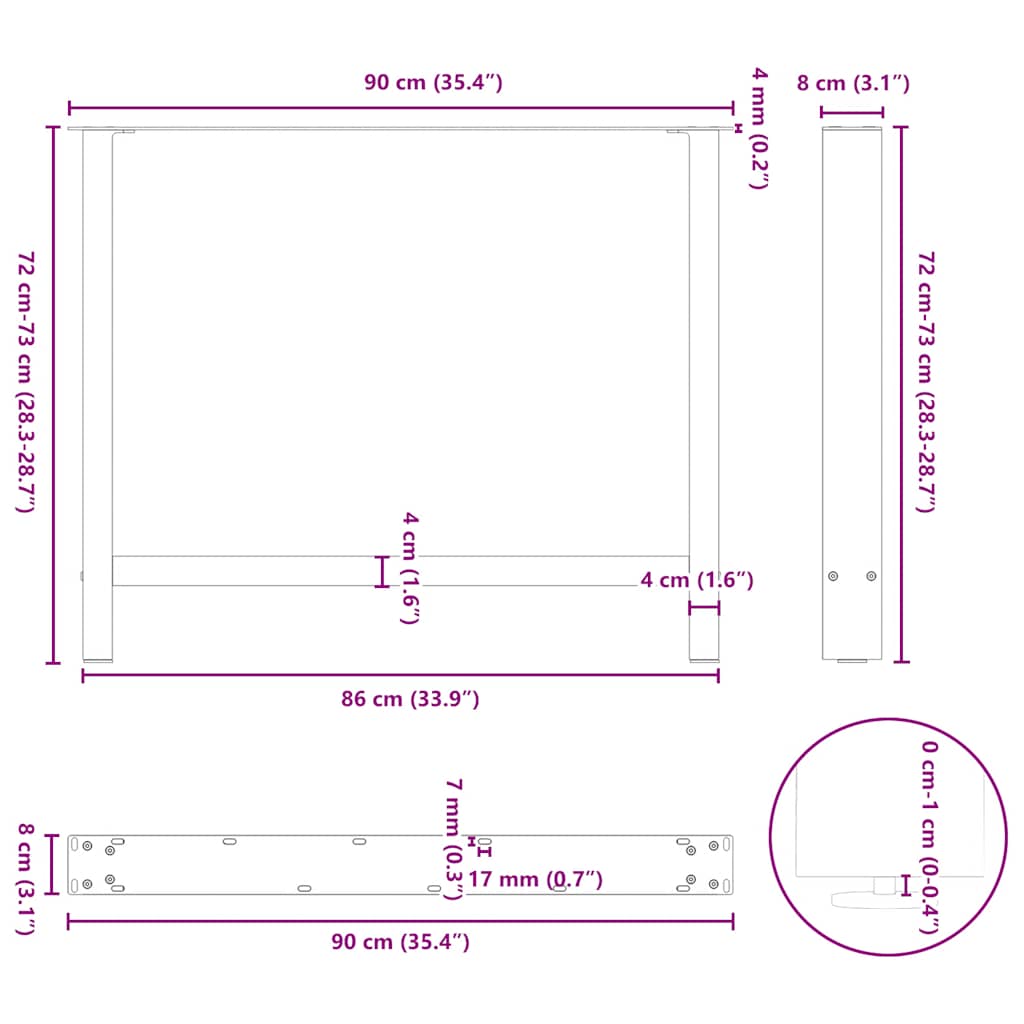 Kavos staliuko kojelės, antracito, 2 vnt., 90x(72-73)cm