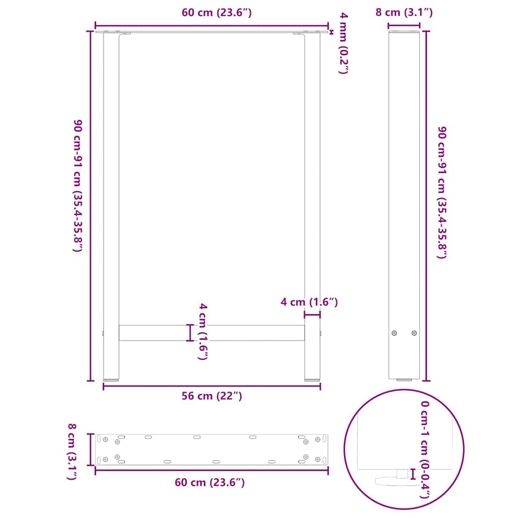 Kavos staliuko kojelės, juoda, 2 vnt., 60x(90-91)cm, plienas