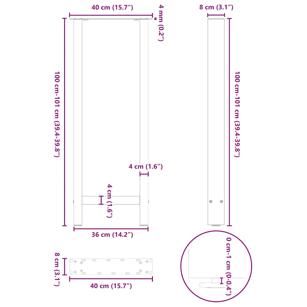 Kavos staliuko kojelės, juoda, 2 vnt., 40x(100-101)cm, plienas