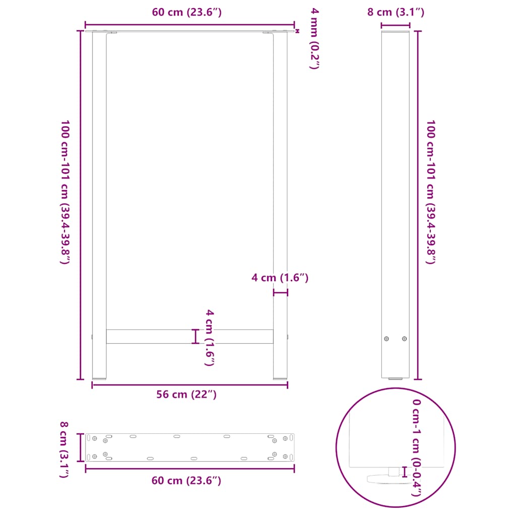 Kavos staliuko kojelės, juoda, 2 vnt., 60x(100-101)cm, plienas