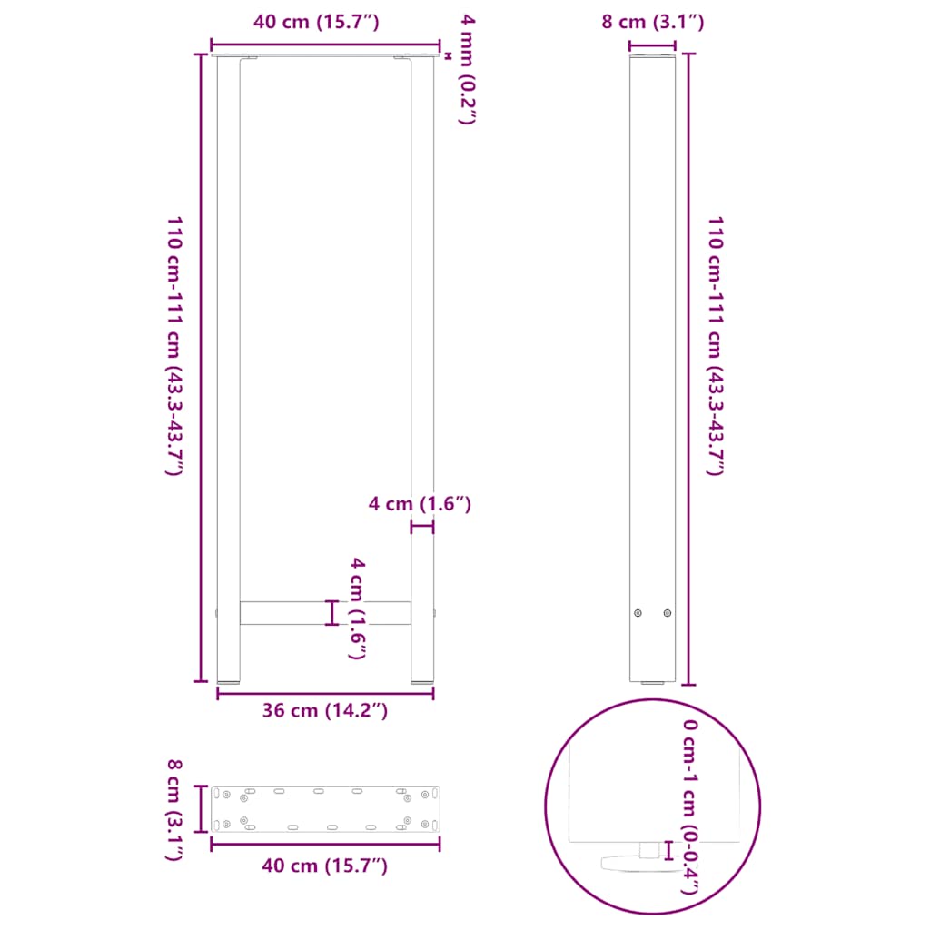 Kavos staliuko kojelės, antracito, 2 vnt., 40x(110-111)cm