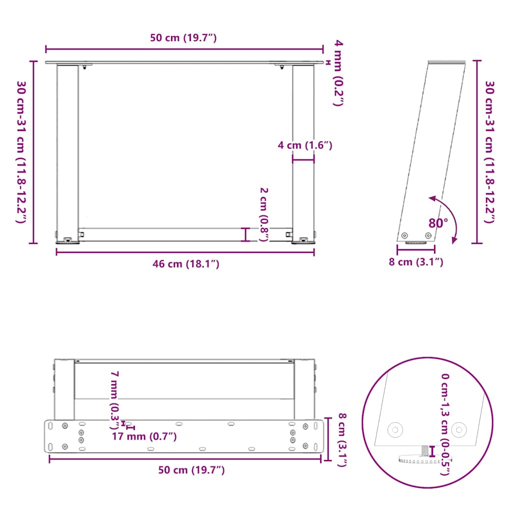 Kavos staliuko kojelės, U formos, 2 vnt., juoda, 50x(30-31)cm