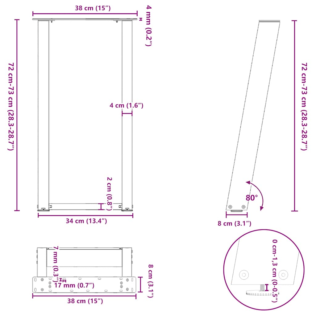 konsolinės stalo kojos U formos 2 vnt Juoda 38x(72-73) cm