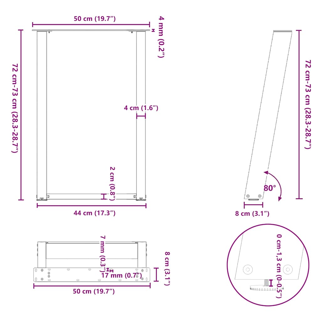 Valgomojo stalo kojelės, U formos, 2 vnt., balta, 50x(72-73)cm