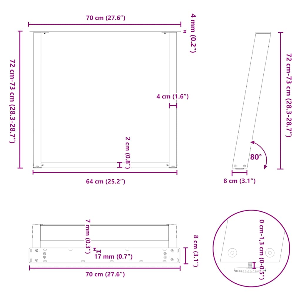 Valgomojo stalo kojelės, U formos, 2 vnt., juoda, 70x(72-73)cm