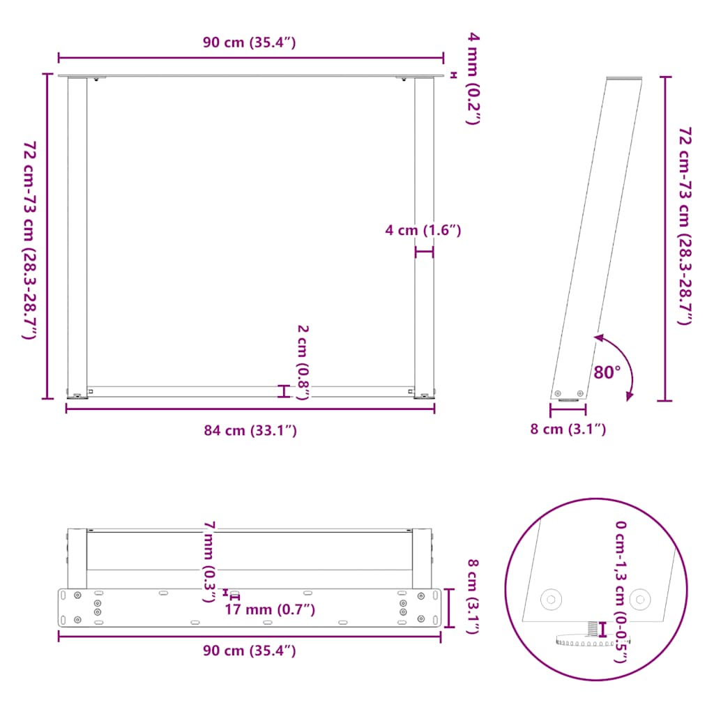 Valgomojo stalo kojelės, U formos, 2 vnt., balta, 90x(72-73)cm