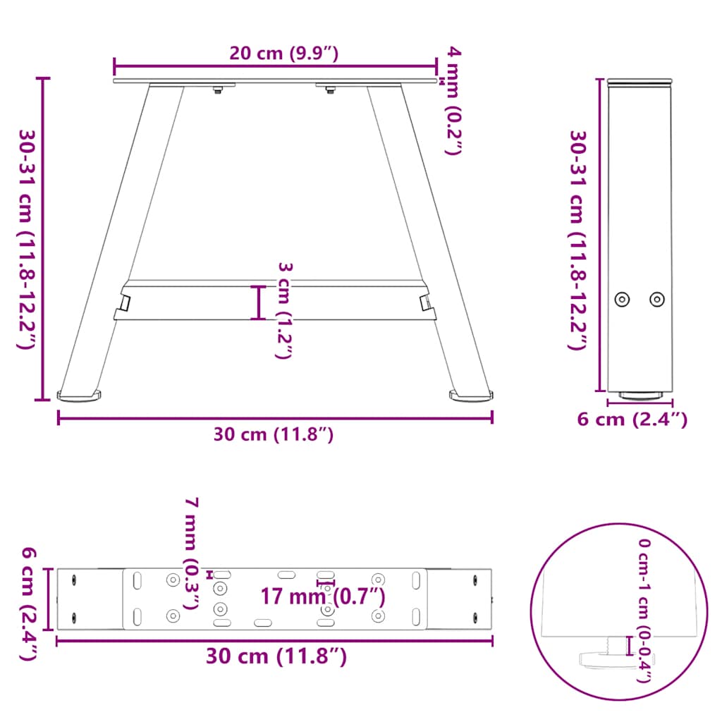 Kavos staliuko kojelės A formos 2 vnt Baltos 30x(30-31) cm