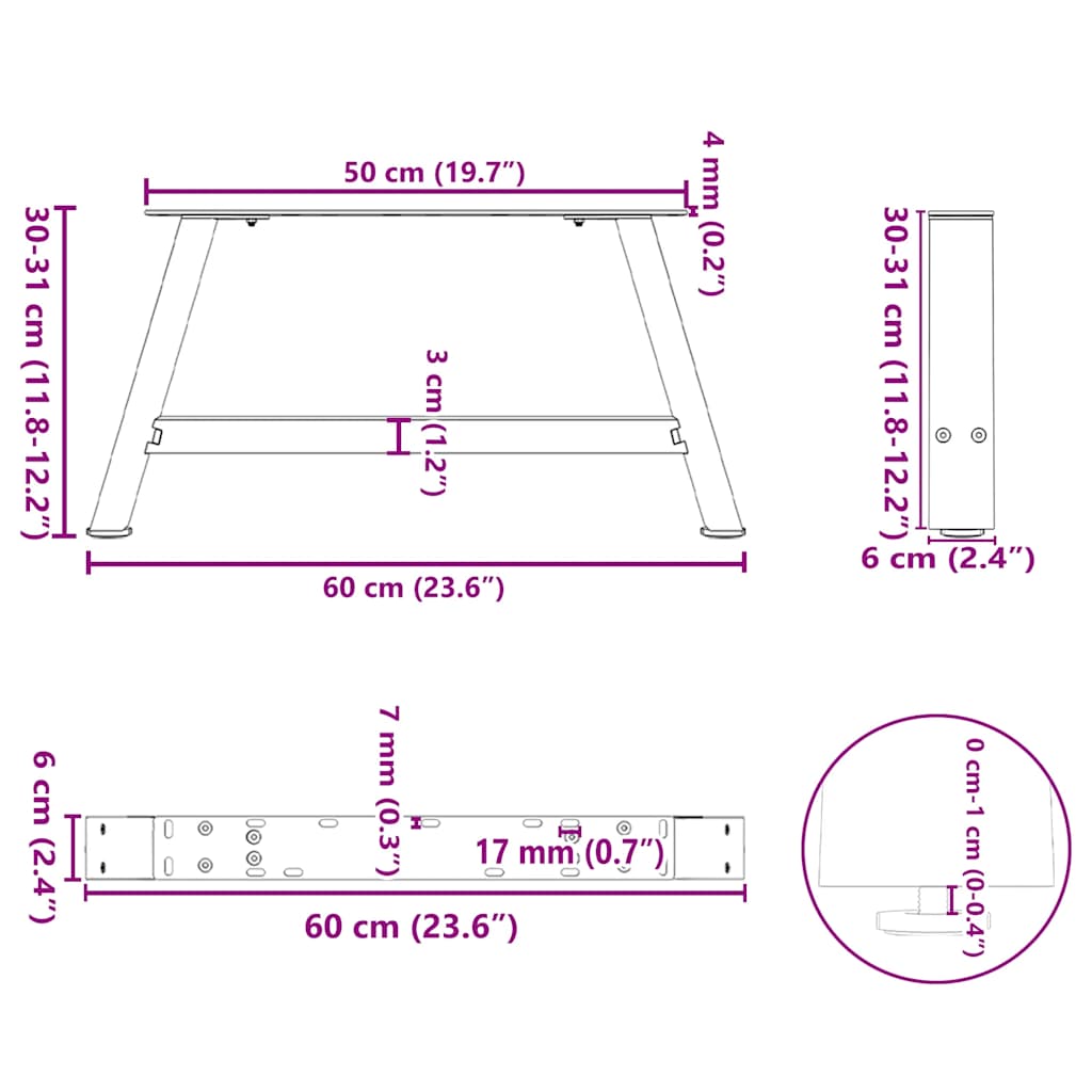 kavos staliuko kojelės A formos 2 vnt Baltos 60x(30-31) cm