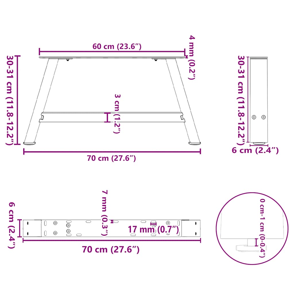 Kavos staliuko kojelės, A formos, 2 vnt., juoda, 70x(30-31)cm