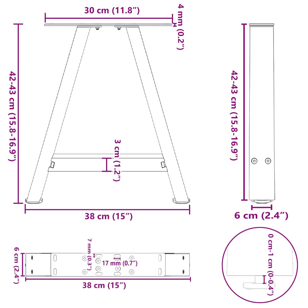 kavos staliuko kojelės A formos 2 vnt Baltos 38x(42-43) cm