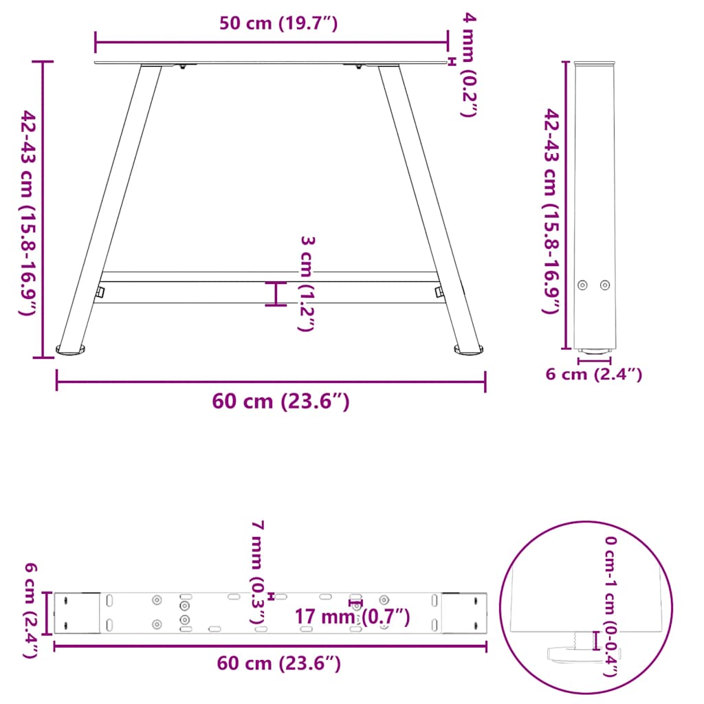 Kavos staliuko kojelės, A formos, 2 vnt., juoda, 60x(42-43)cm