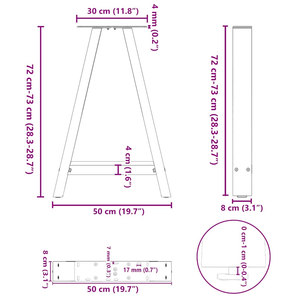 Kavos staliuko kojelės A formos 2 vnt Baltos 50x(72-73) cm