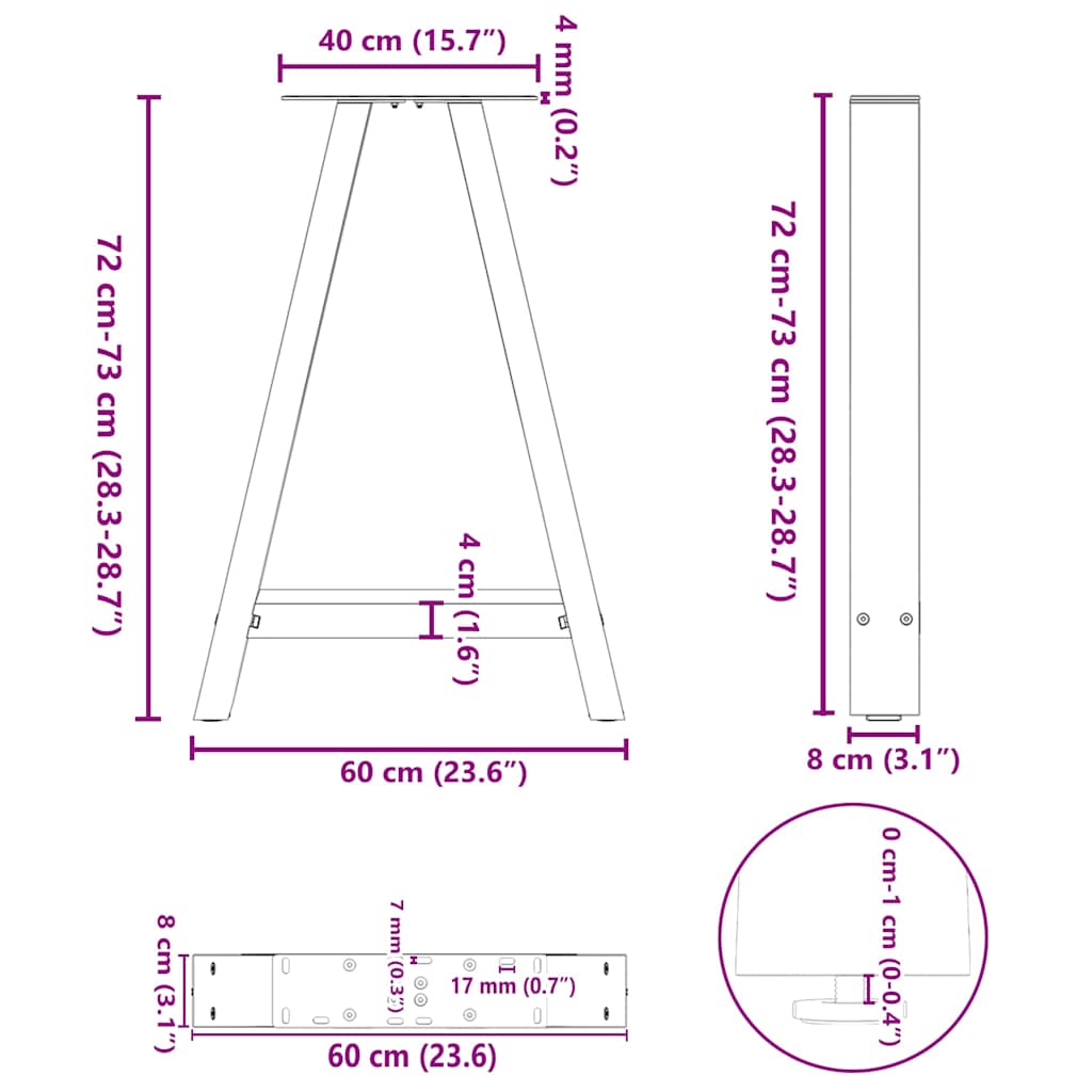 Kavos staliuko kojelės A formos 2 vnt Baltos 60x(72-73) cm