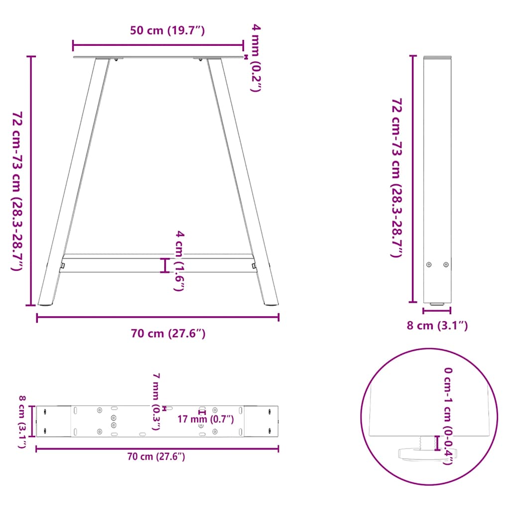 Kavos staliuko kojelės A formos 2 vnt Baltos 70x(72-73) cm