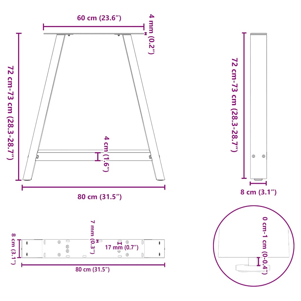 Kavos staliuko kojelės A formos 2 vnt Baltos 80x(72-73) cm