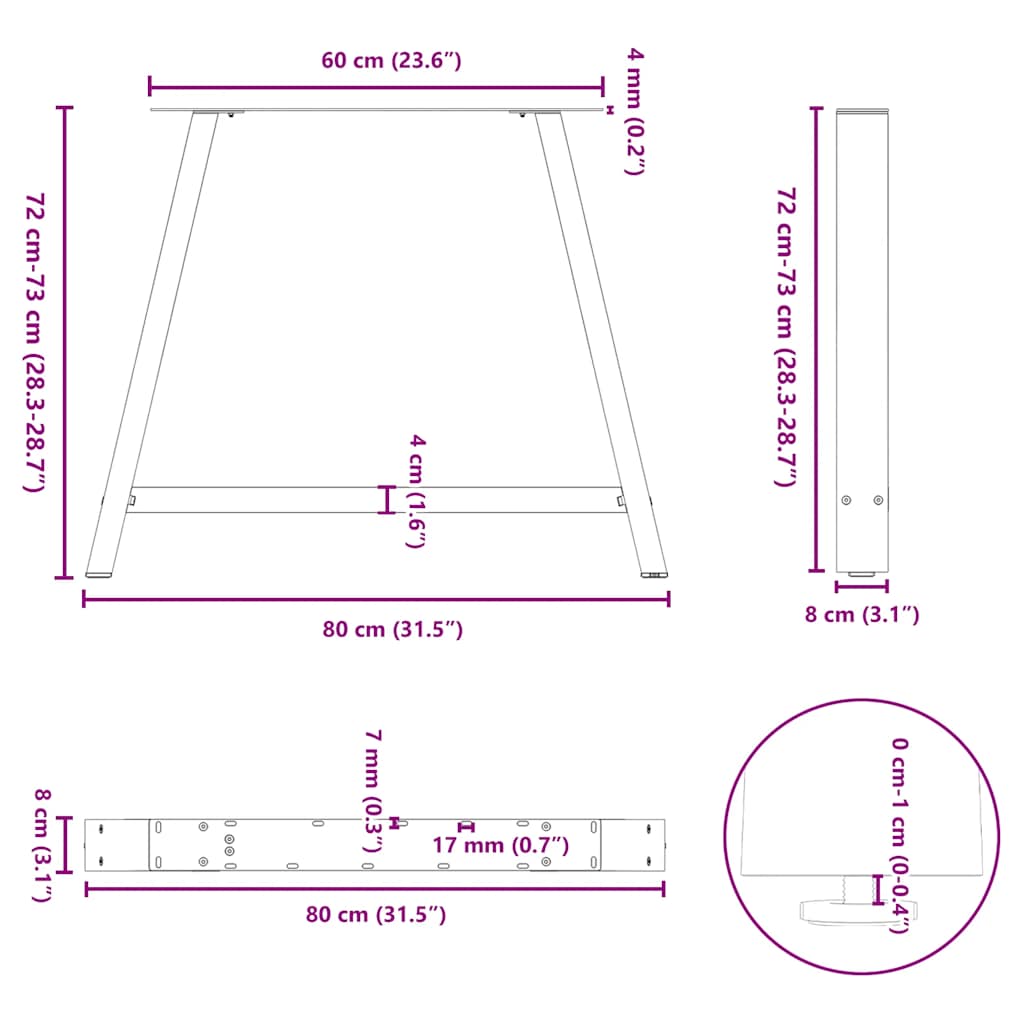 Kavos staliuko kojelės, A formos, 2 vnt., juoda, 90x(72-73)cm