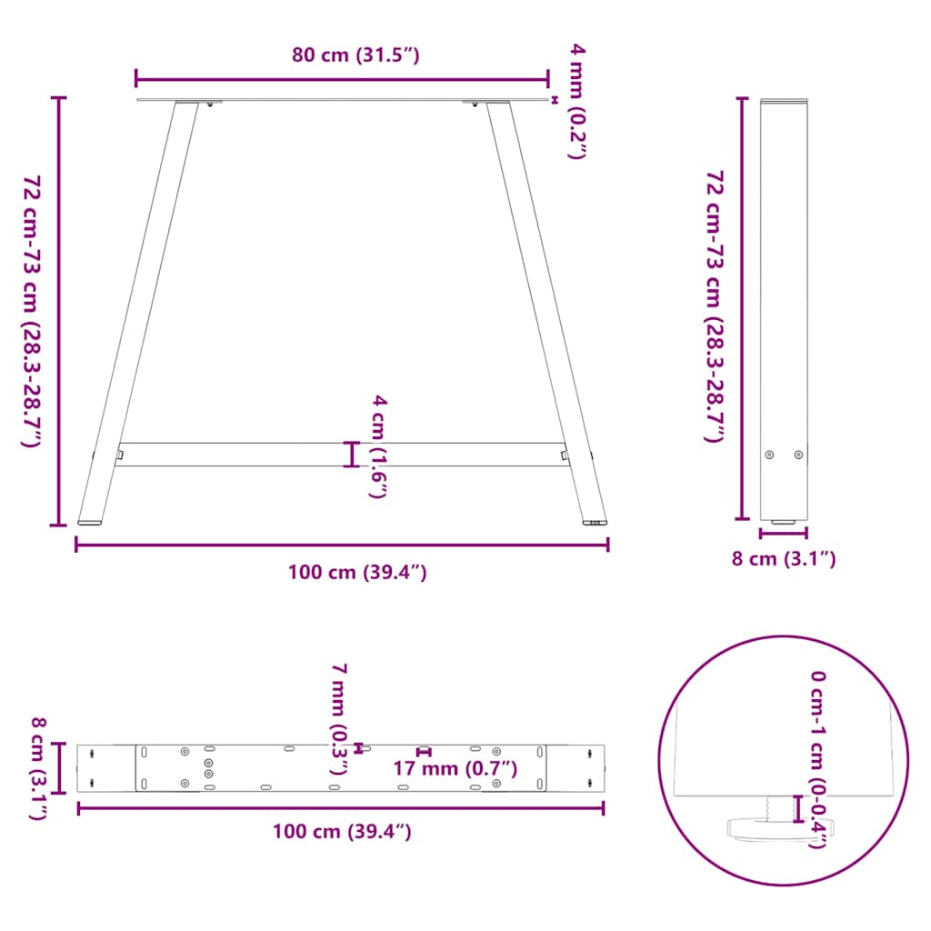 kavos staliuko kojelės A formos 2 vnt Baltos 100x(72-73) cm