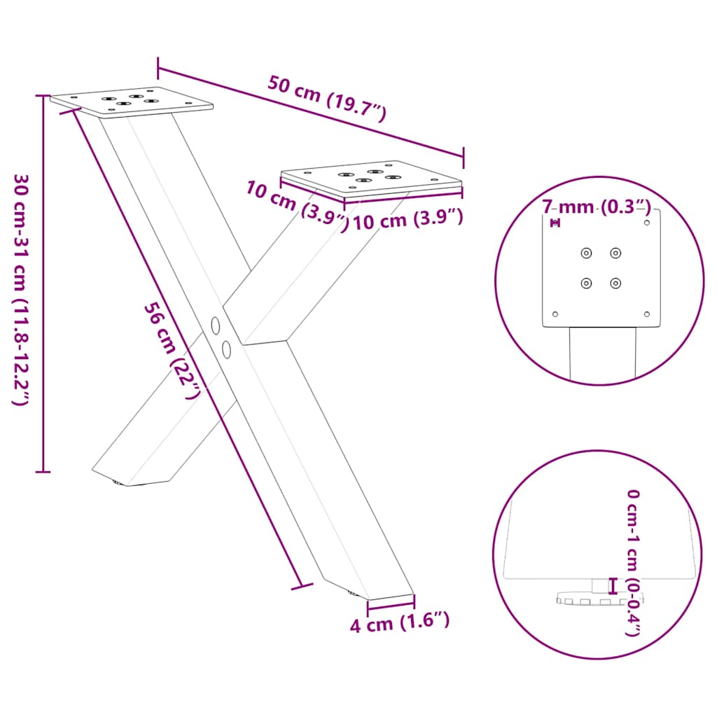 kavos staliuko kojelės X formos 2 vnt Juoda 50x(30-31) cm