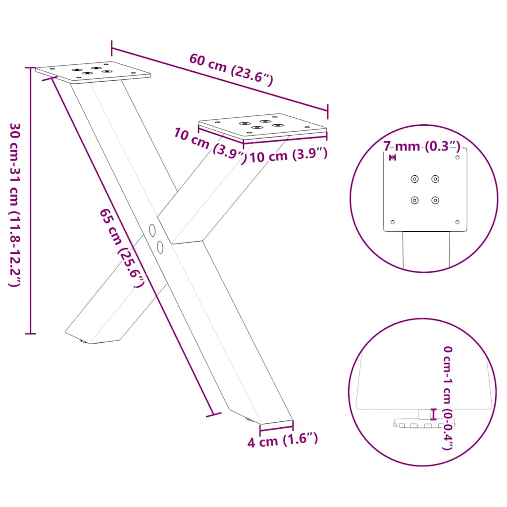 kavos staliuko kojelės X formos 2 vnt Juoda 60x(30-31) cm