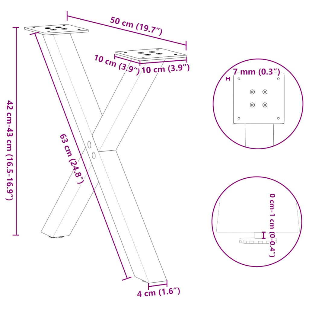 kavos staliuko kojelės X formos 2 vnt Baltos 50x(42-43) cm