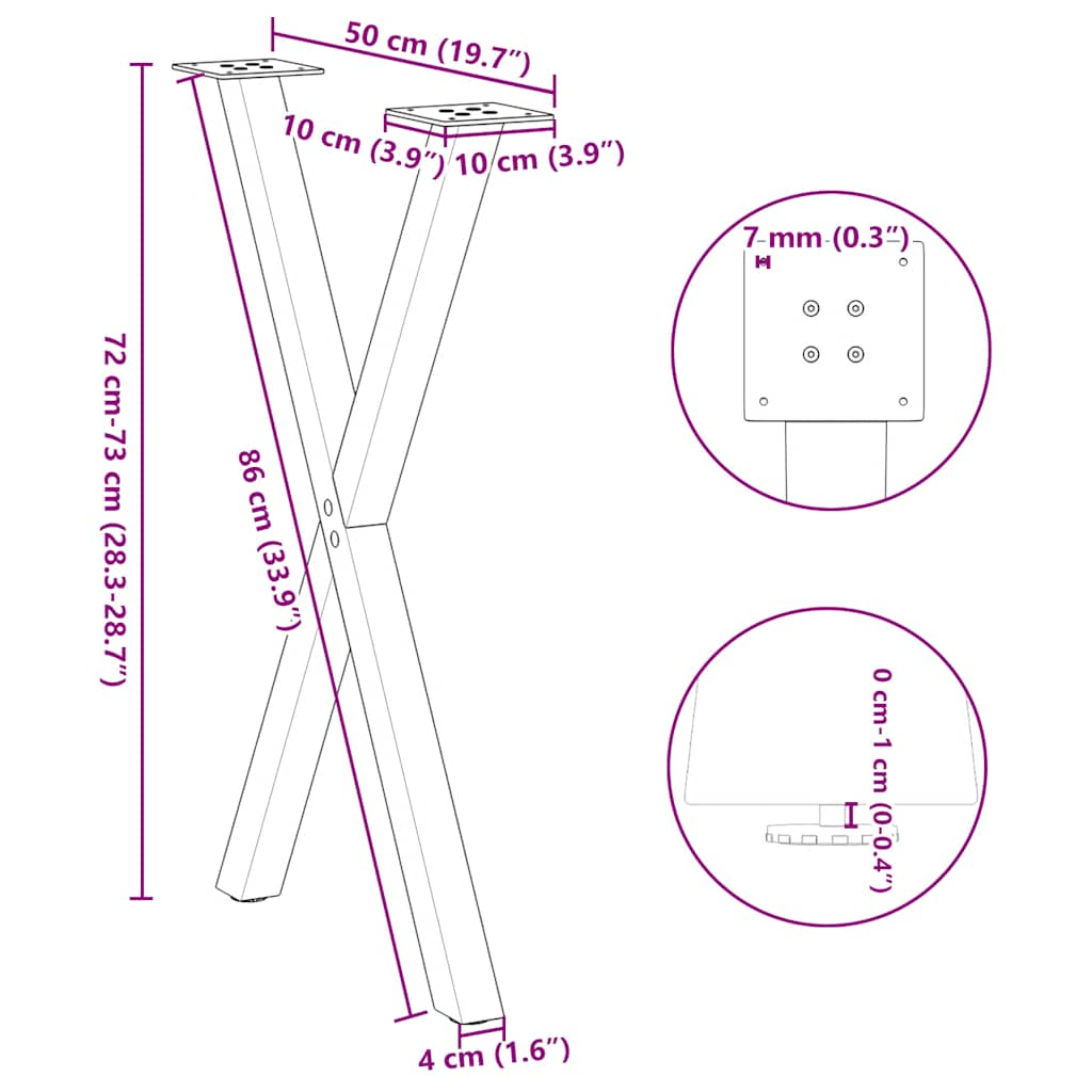 Valgomojo stalo kojelės, X formos, 2 vnt., juoda, 50x(72-73) cm