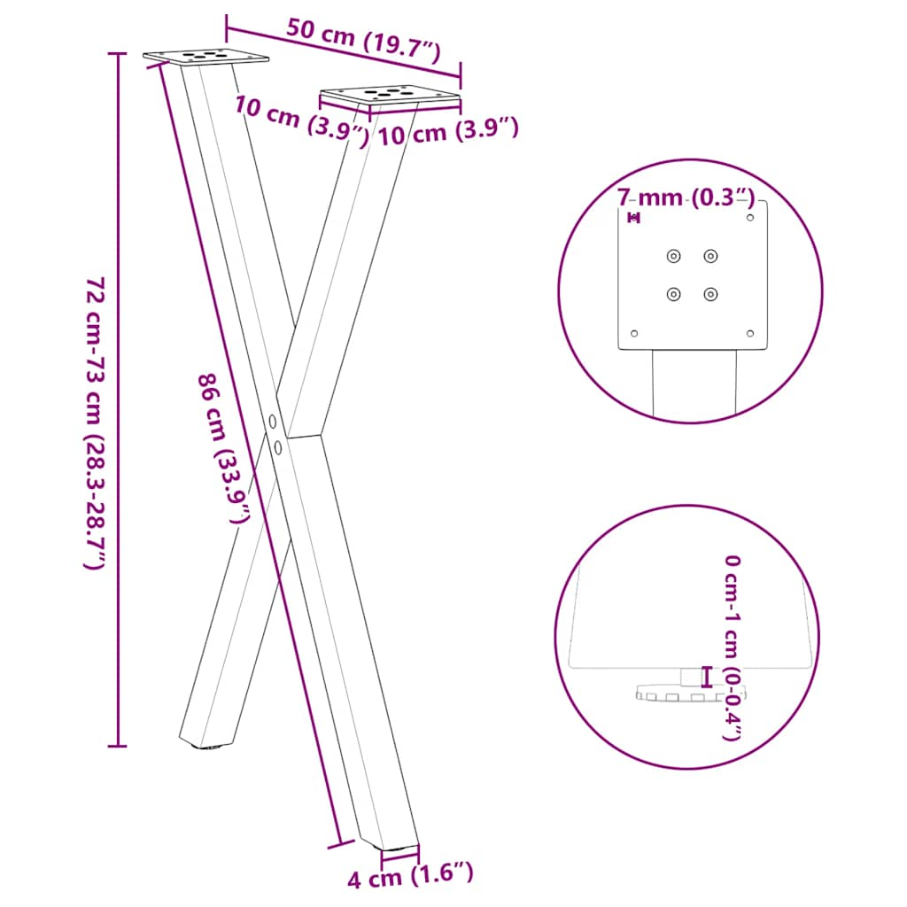 Valgomojo stalo kojelės, X formos, 2 vnt., 50x(72-73) cm