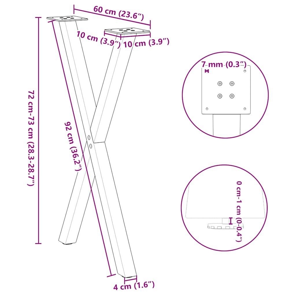 Valgomojo stalo kojelės, X formos, 2 vnt., 60x(72-73) cm