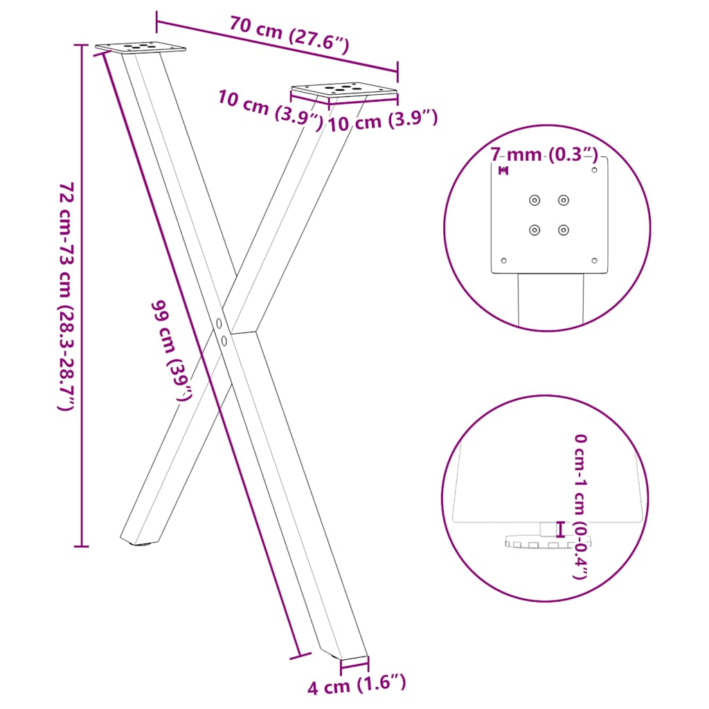 Valgomojo stalo kojelės, X formos, 2 vnt., 70x(72-73) cm